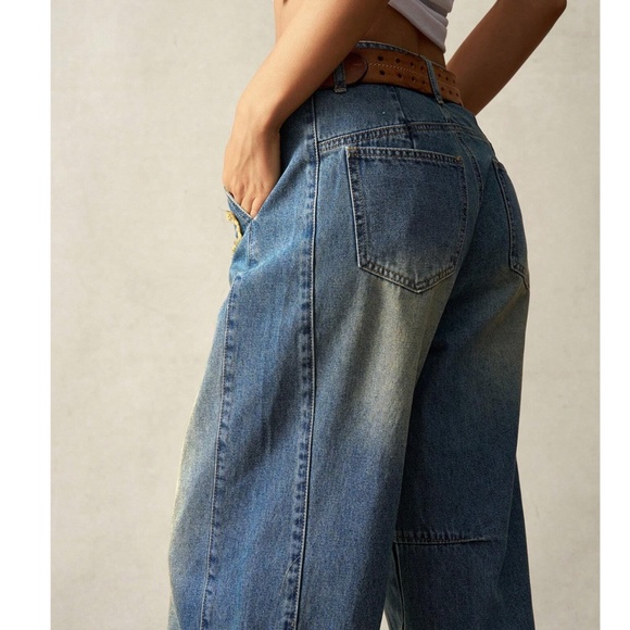 Medium Wash Patch Cuff Denim Jeans - Picture 4 of 7